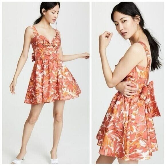 NWT Alexis Ilda Floral Lined Knotted Cut Out Sweetheart Mini Dress Orange - Picture 2 of 9